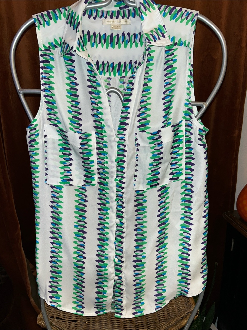 cooper & ella White Sleeveless Button-Front Top with Blue & Green Print